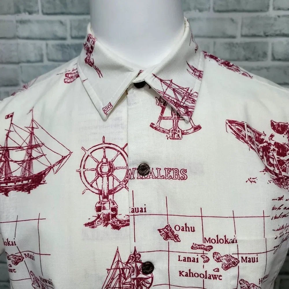 Vintage Napili Hawaiian Islands Map Mens L Aloha Shirt‎ S/S Button Up Nautical